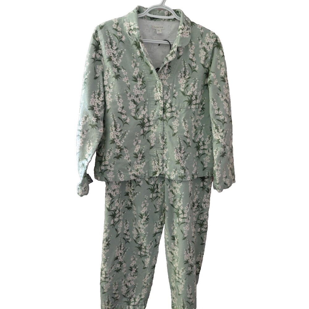 Garnet Hill Green Cotton Pajama Set Womens Small Organic Cotton Green Floral